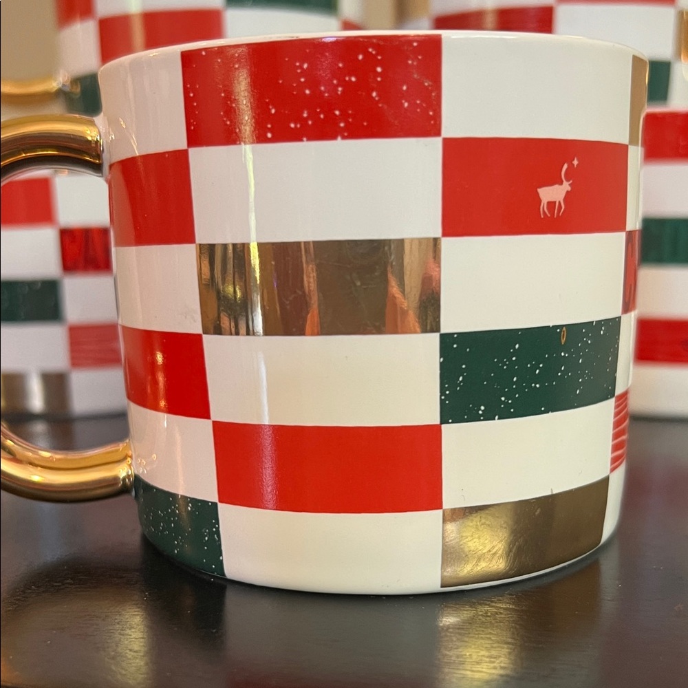 Caribou Coffee Patchwork 2022 Gold Handle Mugs - Set of 6 NWT - Picture 9 of 11